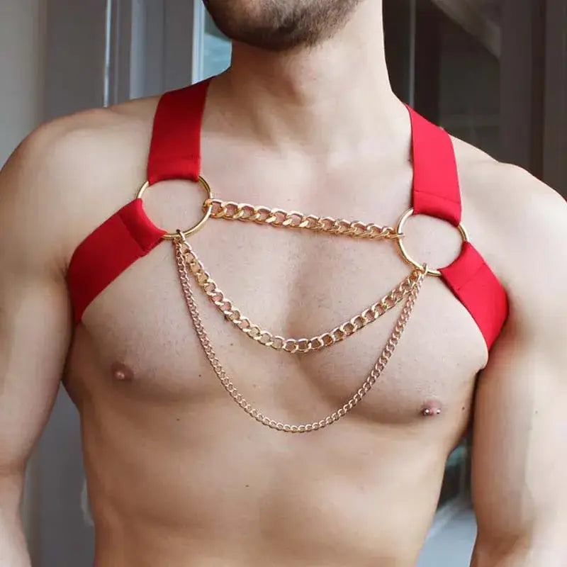3 Colours Man Harness with Chain Bondage PU Fetish Leather Men Lingerie Body Harness Men Male Gay Harness Chest Bondage