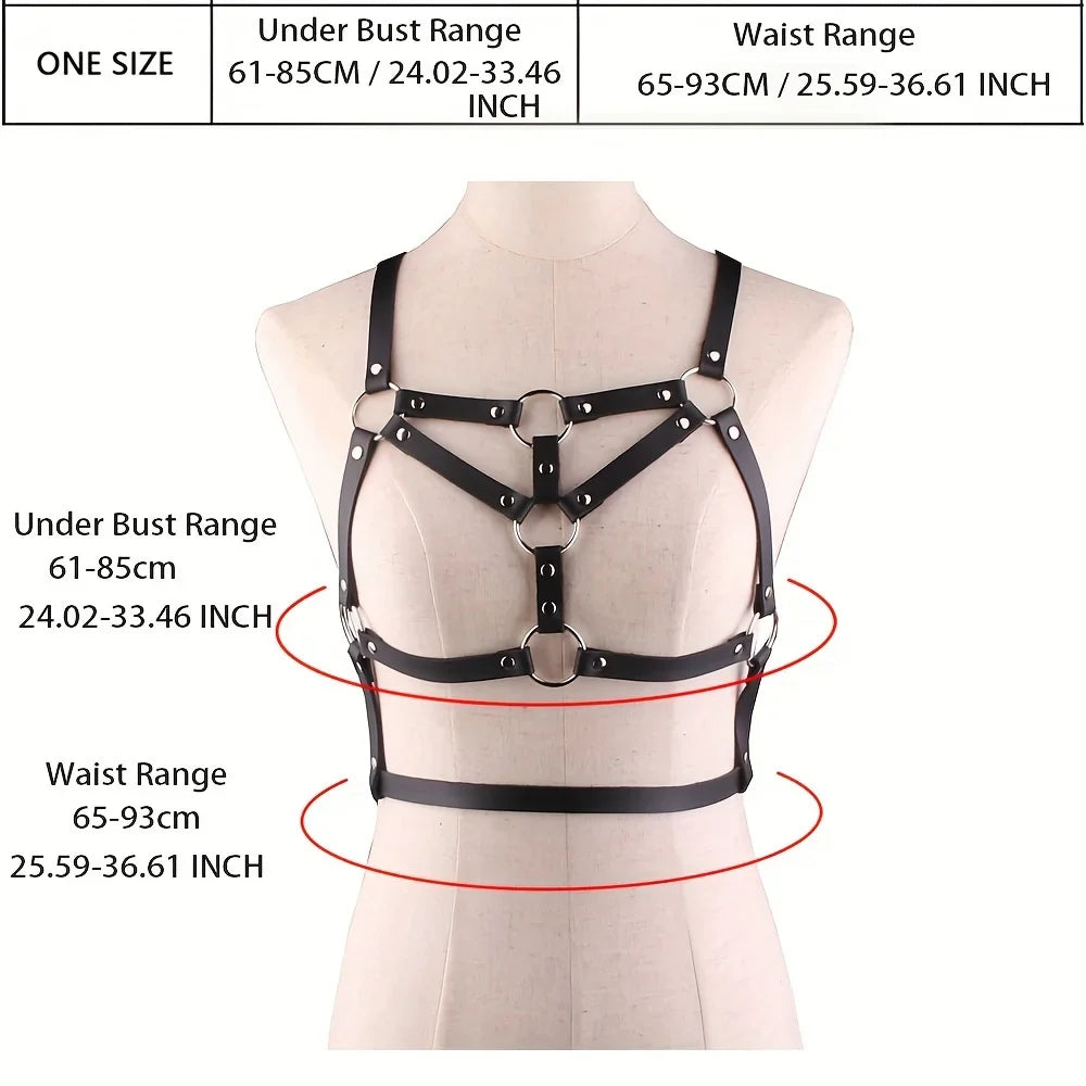 1pc Cross-Border Women Leather Body Bondage Belt,Sex y Breast Binding Strap Gothic Cosplay Waistband Accesso ry - black