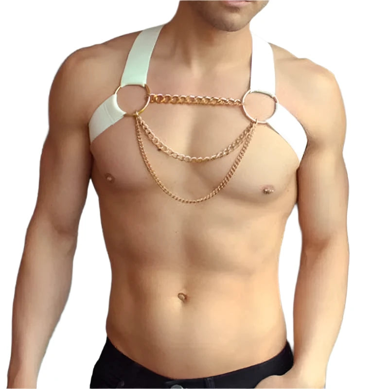 3 Colours Man Harness with Chain Bondage PU Fetish Leather Men Lingerie Body Harness Men Male Gay Harness Chest Bondage