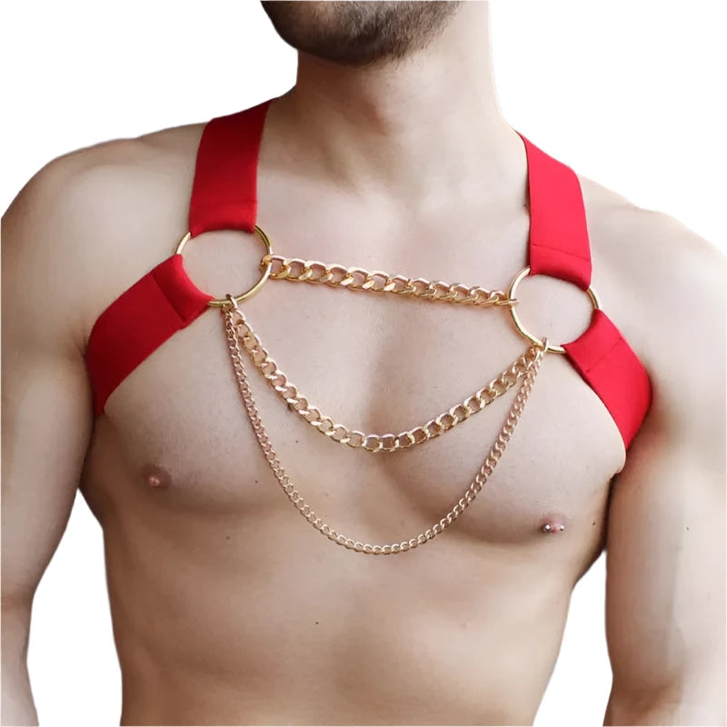 3 Colours Man Harness with Chain Bondage PU Fetish Leather Men Lingerie Body Harness Men Male Gay Harness Chest Bondage