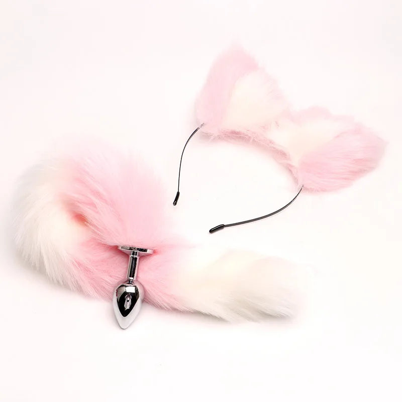 40cm Fox Tail Anal Plug Sexy Plush Cat Ears Headbands Set Butt Plug Tail Erotic Cosplay Sex Toys for Women Anal