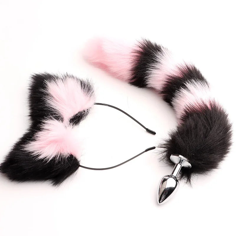 40cm Fox Tail Anal Plug Sexy Plush Cat Ears Headbands Set Butt Plug Tail Erotic Cosplay Sex Toys for Women Anal