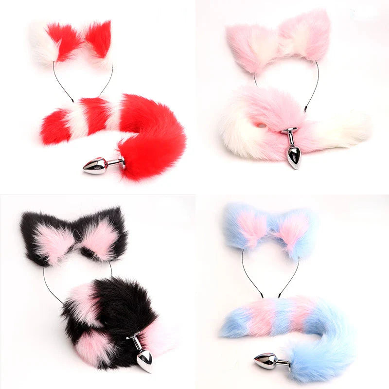 40cm Fox Tail Anal Plug Sexy Plush Cat Ears Headbands Set Butt Plug Tail Erotic Cosplay Sex Toys for Women Anal