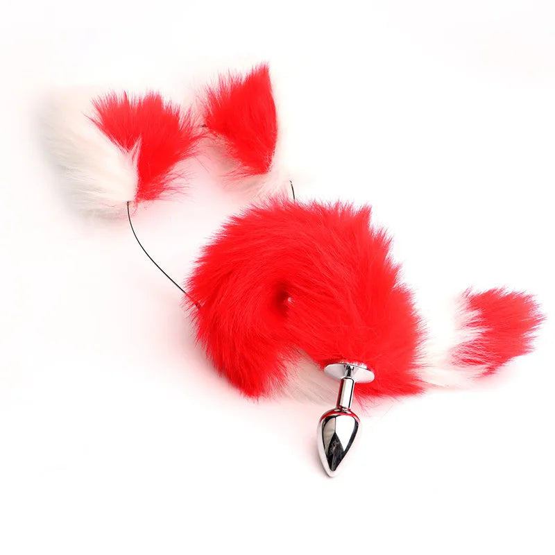 40cm Fox Tail Anal Plug Sexy Plush Cat Ears Headbands Set Butt Plug Tail Erotic Cosplay Sex Toys for Women Anal