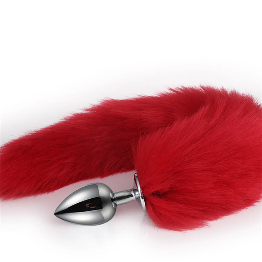 78cm Red Long Fox Tail Anal Plug Metal Butt Plug Prostate Massager Erotic Cosplay Accessories Adult Novelty Sex Toys