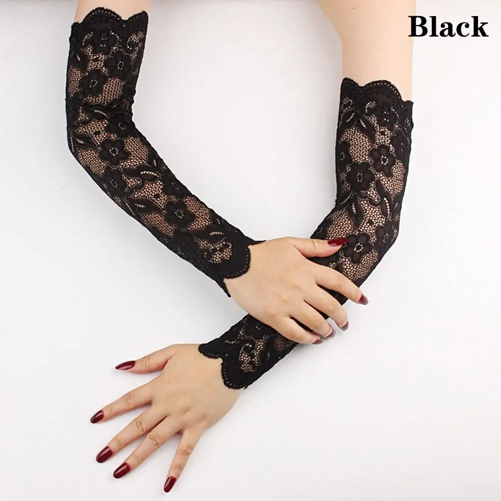 Elbow Length Fingerless Gloves - Black