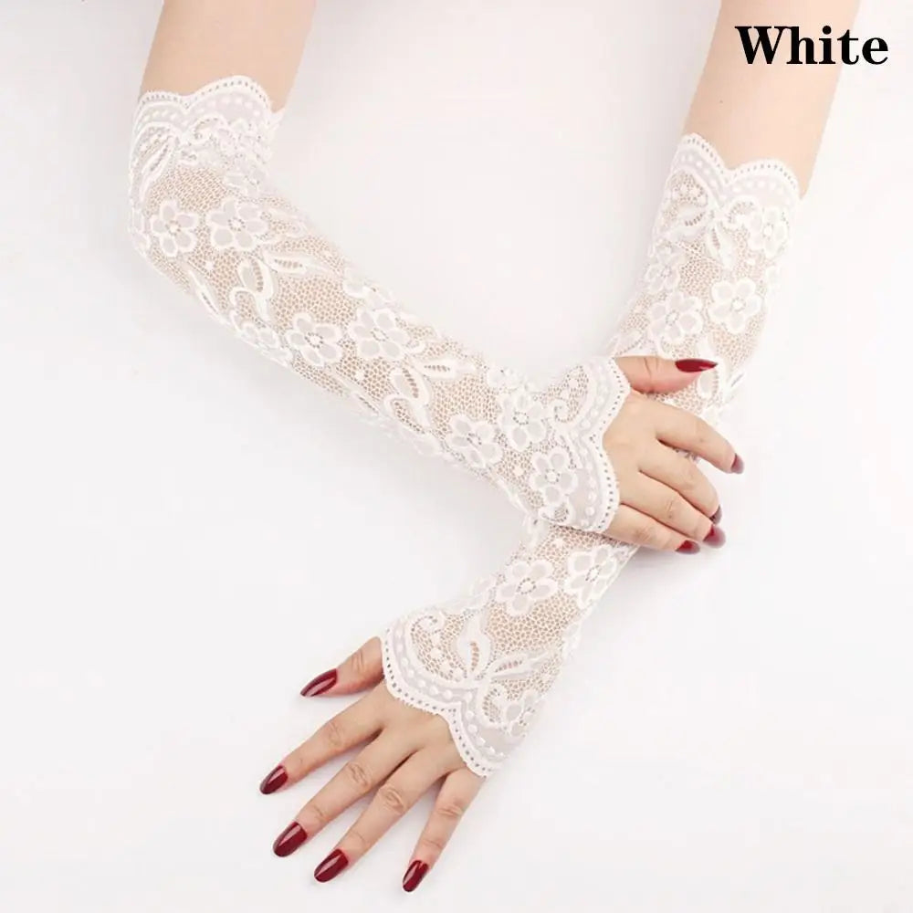 Elbow Length Fingerless Gloves - White