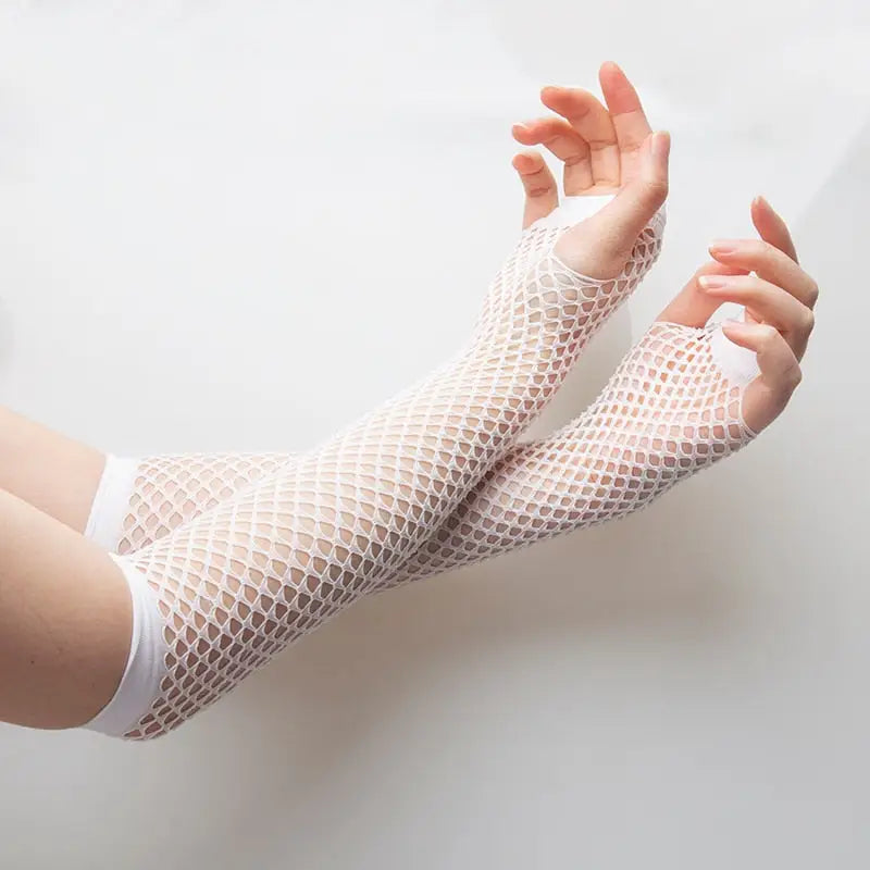 Fingerless Fishnet Gloves - White / 26cm