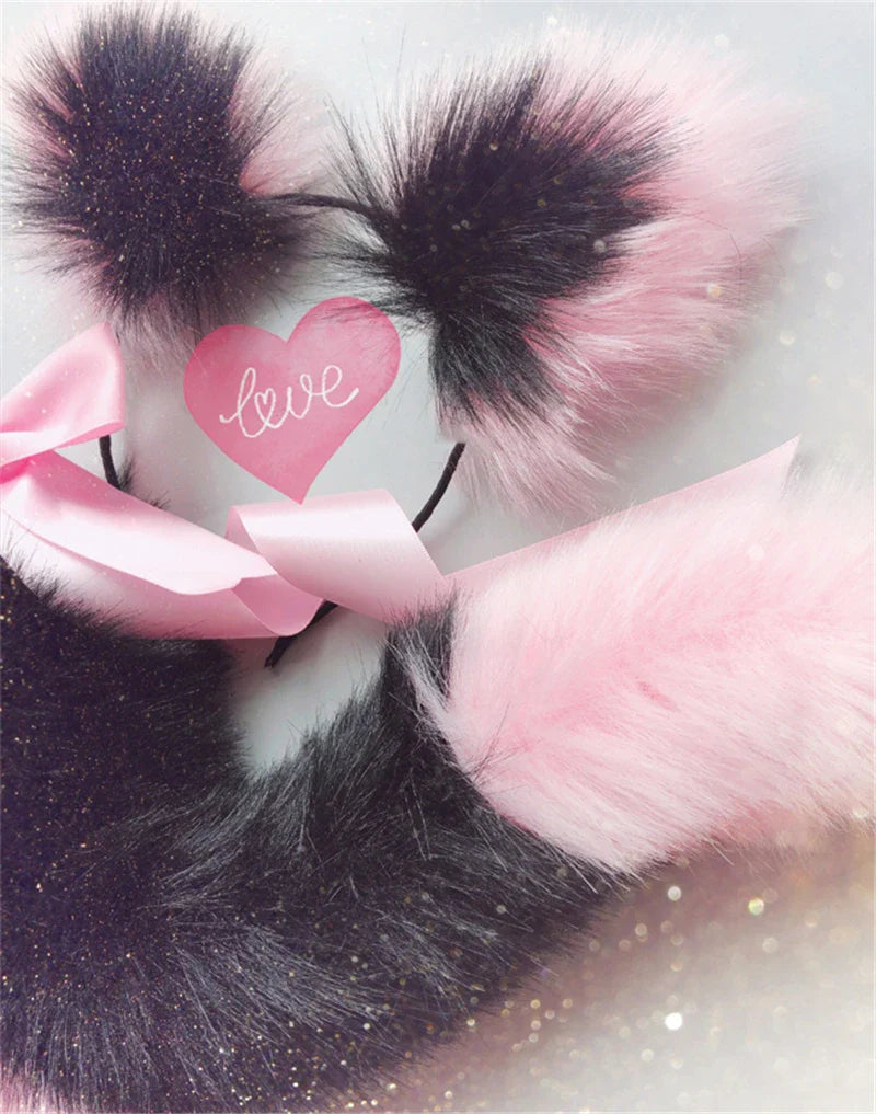 Fox Tail Bow Metal Butt Anal Plug Cute Bow-Knot Soft Cat Ears Headbands Erotic Cosplay Accessories Adult Sex Toys