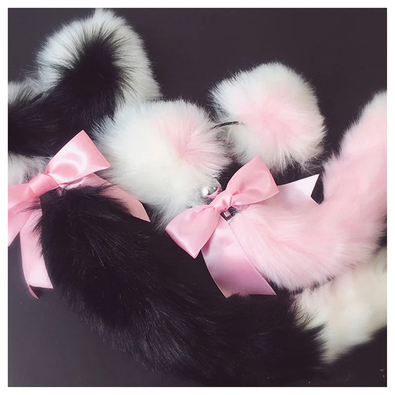 Fox Tail Bow Metal Butt Anal Plug Cute Bow-Knot Soft Cat Ears Headbands Erotic Cosplay Accessories Adult Sex Toys