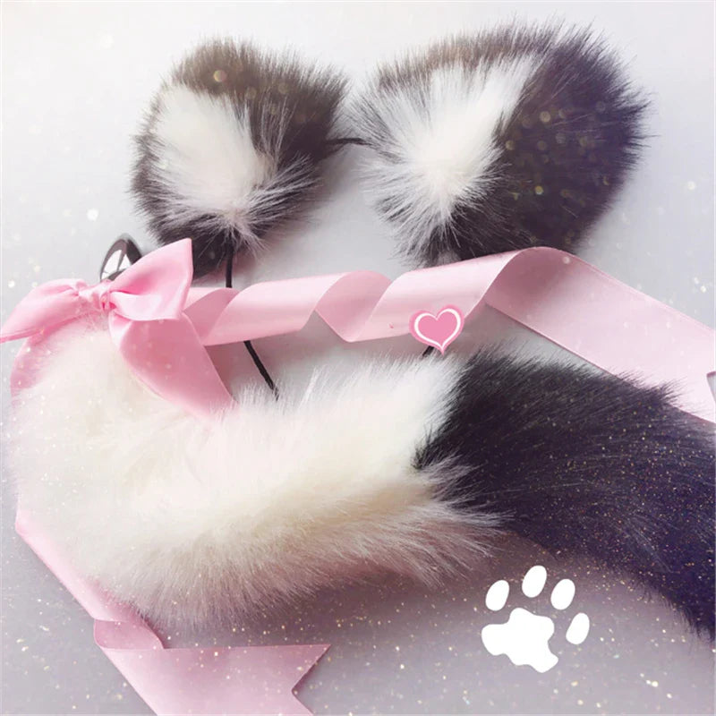 Fox Tail Bow Metal Butt Anal Plug Cute Bow-Knot Soft Cat Ears Headbands Erotic Cosplay Accessories Adult Sex Toys