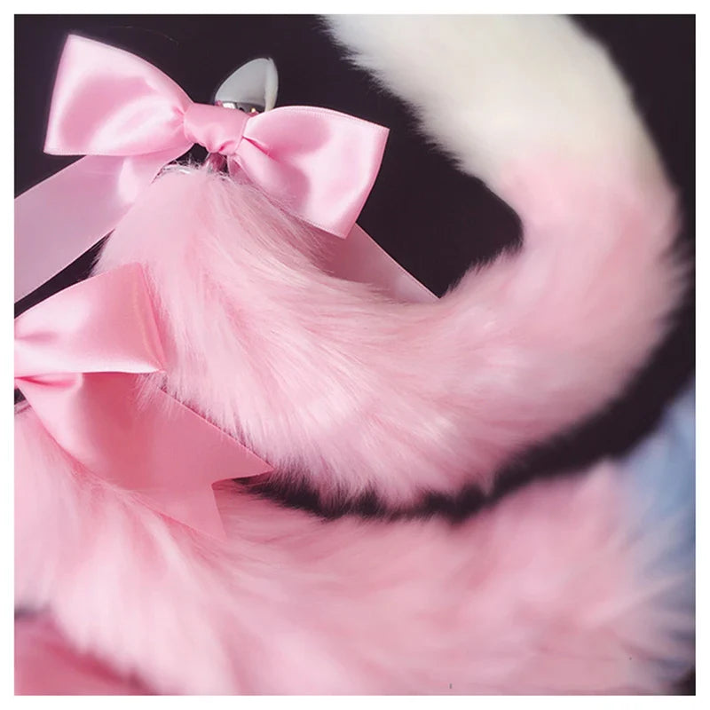 Fox Tail Bow Metal Butt Anal Plug Cute Bow-Knot Soft Cat Ears Headbands Erotic Cosplay Accessories Adult Sex Toys