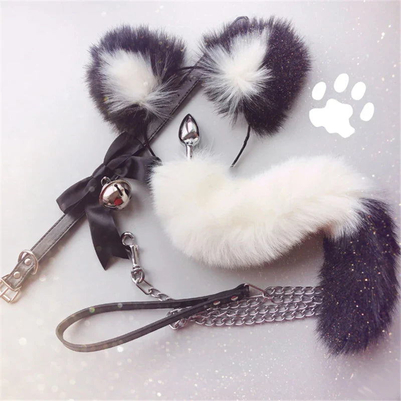 Fox Tail Bow Metal Butt Anal Plug Cute Bow-Knot Soft Cat Ears Headbands Erotic Cosplay Accessories Adult Sex Toys