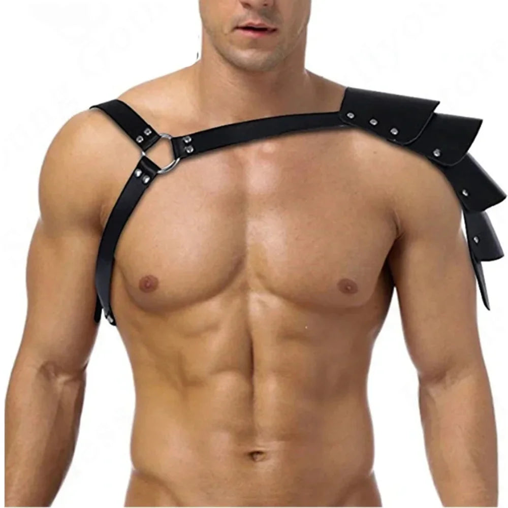 Gay Mens Sexy Lingerie Faux Harness Leather Adjustable Armor Body Chest Harness Bondage Male Exotic Sex Costume