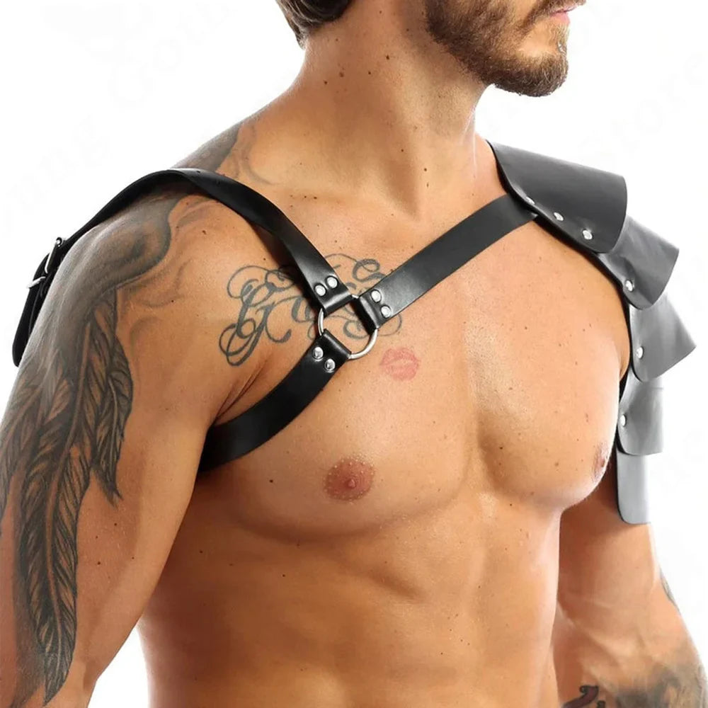 Gay Mens Sexy Lingerie Faux Harness Leather Adjustable Armor Body Chest Harness Bondage Male Exotic Sex Costume