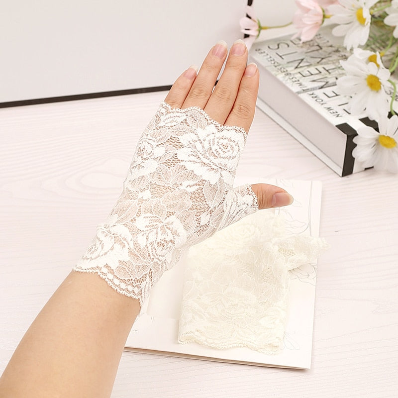 Lace Gloves For Women - Beige 16CM / One Size