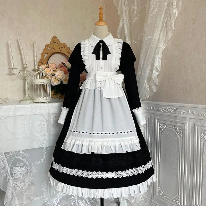 Long Sleeve Maid Dress - Black / S