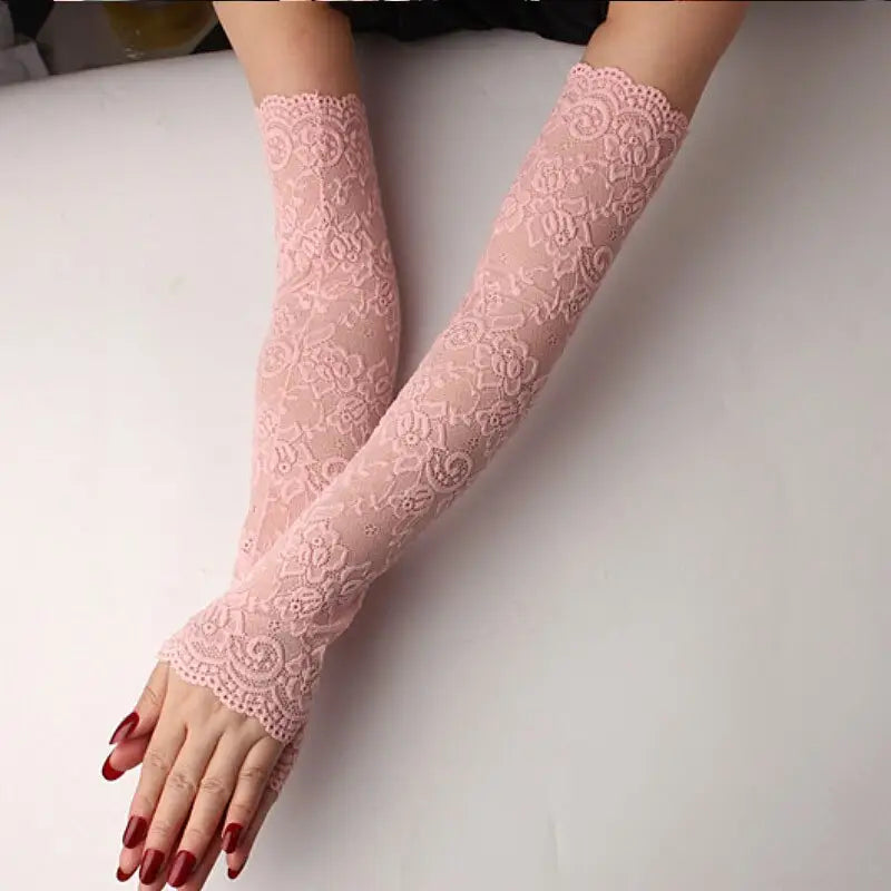 Long White Fingerless Gloves