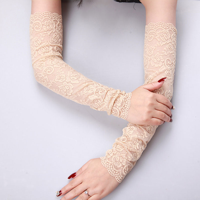 Long White Fingerless Gloves - Nude