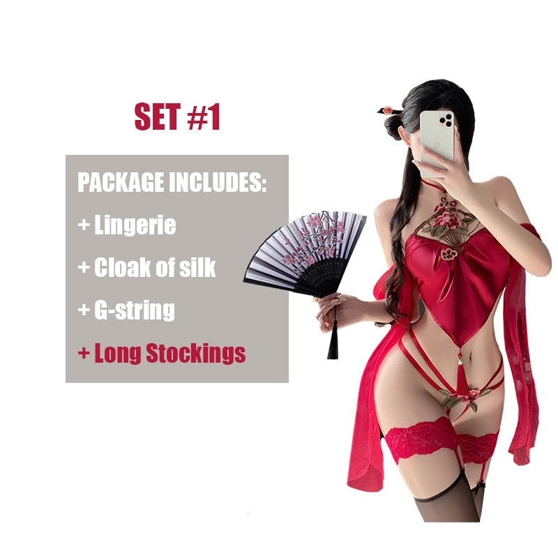 Ninja Costume Sexy - Red with stockings / One Size