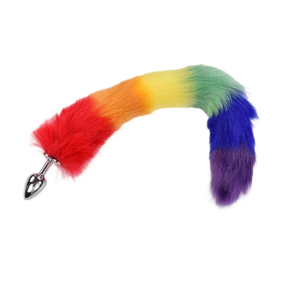 Rainbow Tail Hairy Anal Plug Wearable Cross-Dressing Metal Butt Plug Penetration Anal Anal Expander Unisex Erotic Adult