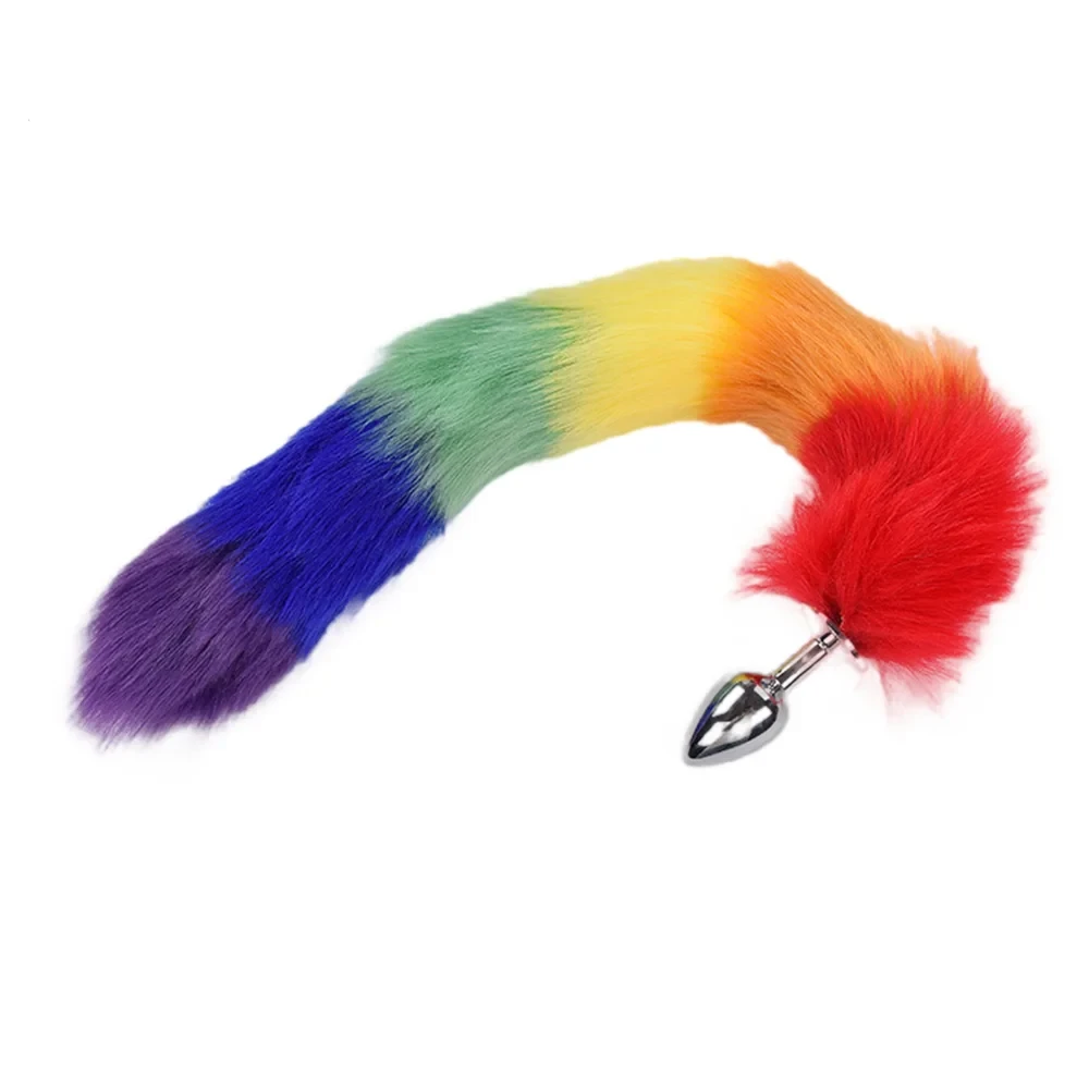 Rainbow Tail Hairy Anal Plug Wearable Cross-Dressing Metal Butt Plug Penetration Anal Anal Expander Unisex Erotic Adult