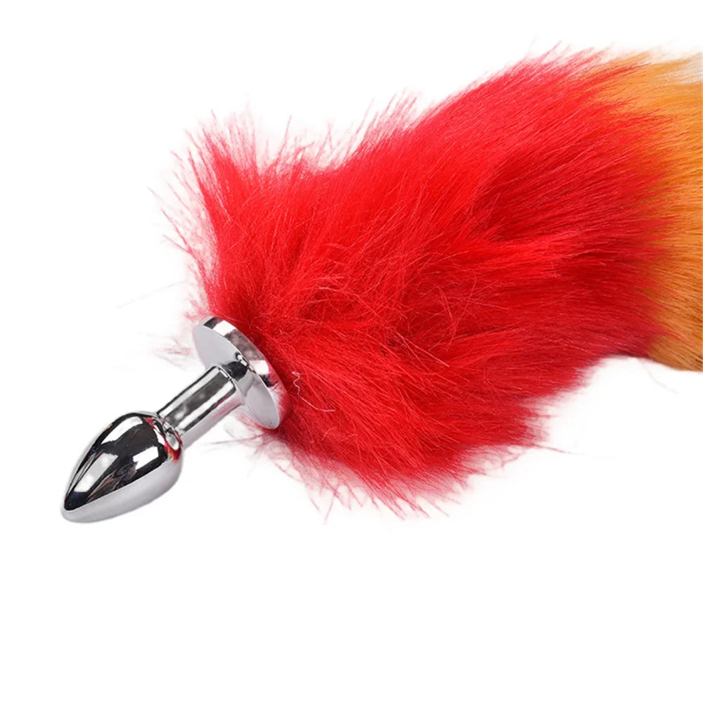 Rainbow Tail Hairy Anal Plug Wearable Cross-Dressing Metal Butt Plug Penetration Anal Anal Expander Unisex Erotic Adult