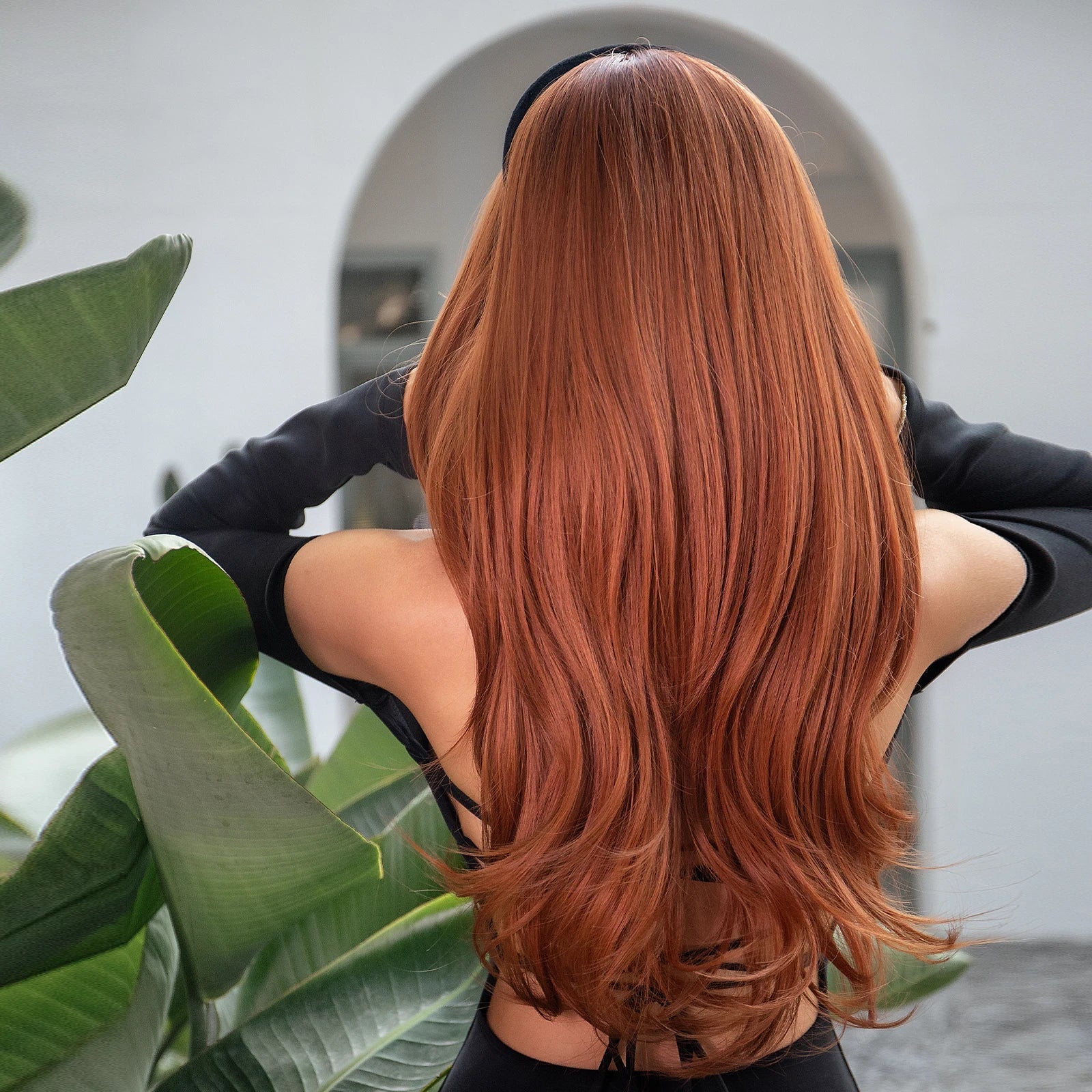 Red Brown Copper Long Natural Wave Wig