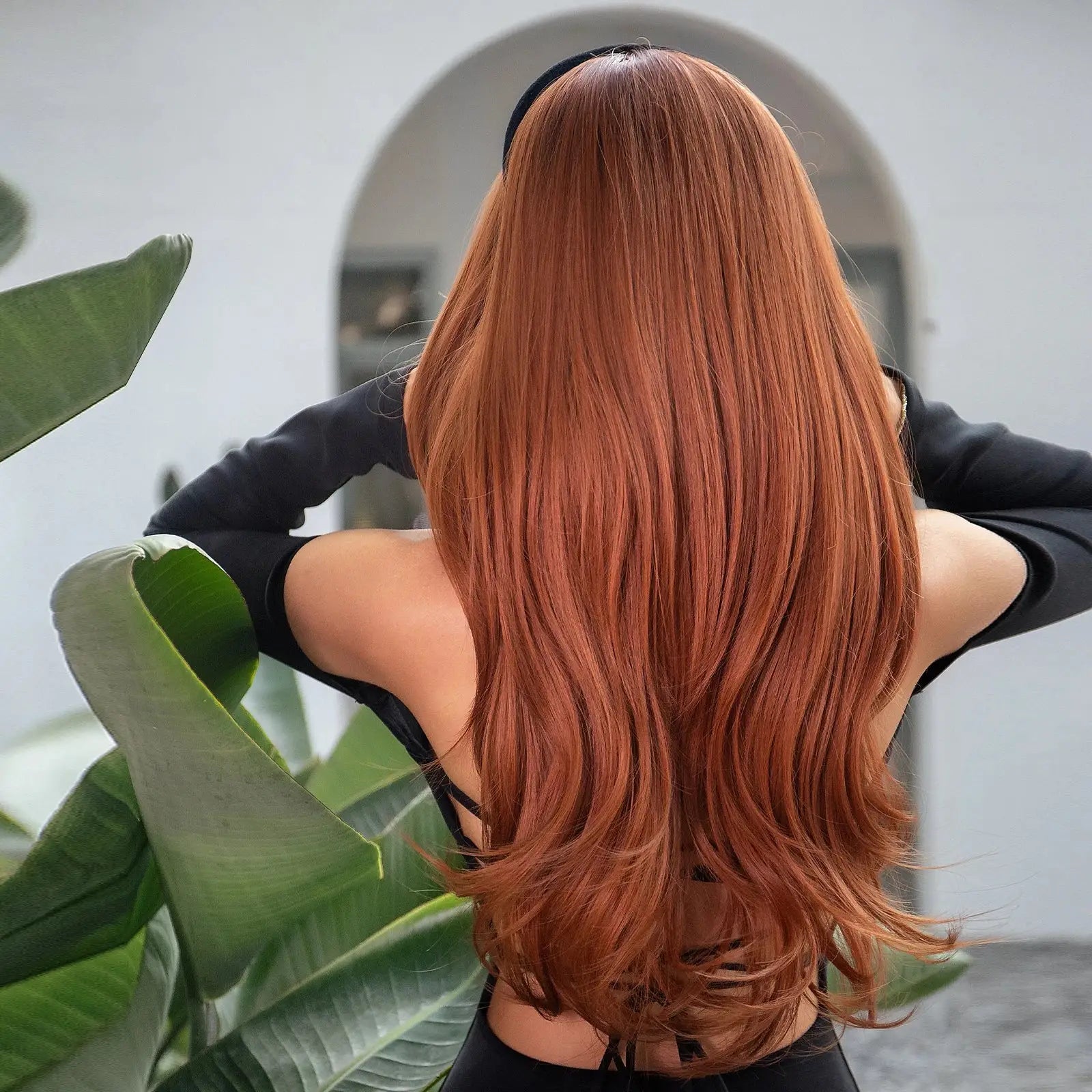 Red Brown Copper Long Natural Wave Wig