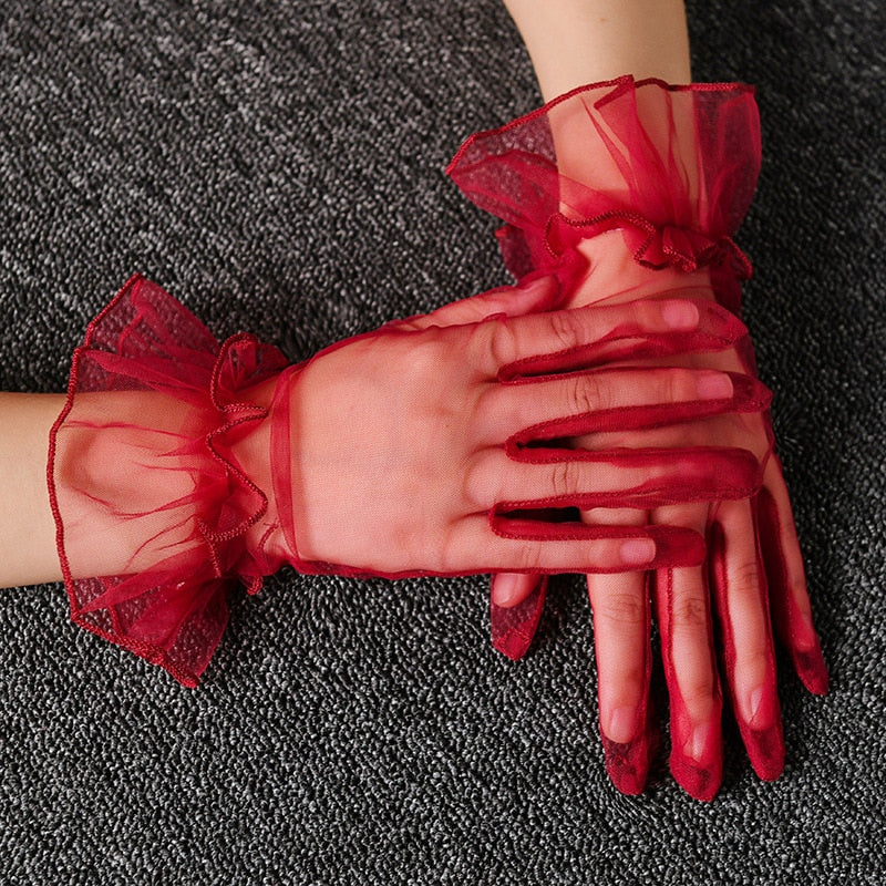 See-Through Gloves - Burgundy / One Size