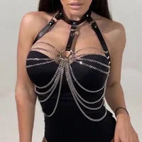 Sexy Bondage Harness Chain Bdsm Collar Bra Body Lingerie Fashion PU Leather Garter Belt Adult 18 Clothing Erotic Fun