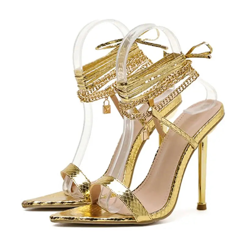 Sexy Chained Shoes - Golden / 35