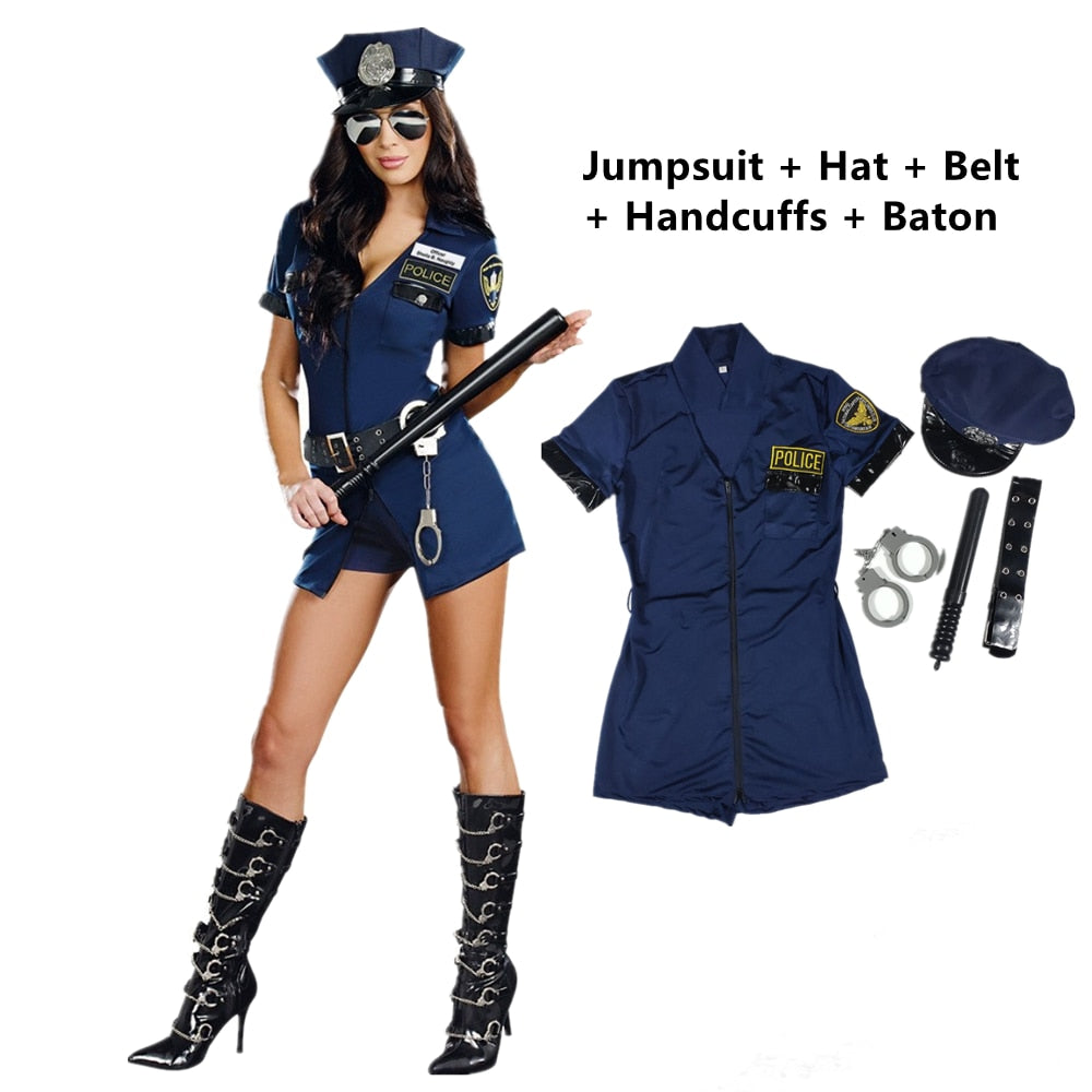 Sexy Cop Costume Women - Blue with baton / S