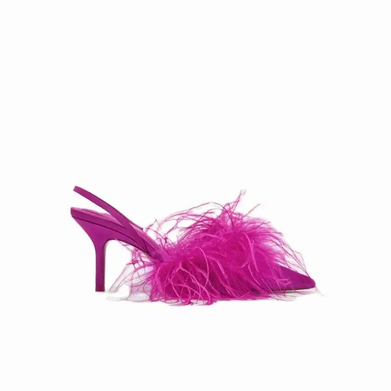 Sexy Feather Pink Shoes - Pink / 35