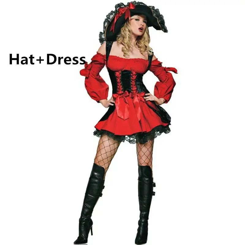 Sexy Female Pirate Costume - Red Black / One Size