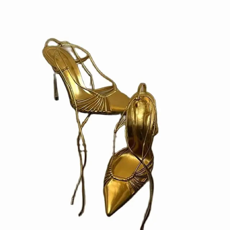 Sexy Gold Strap Shoes - Gold / 35