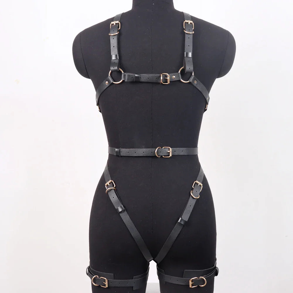 Sexy Harness Handmade Chains Pu Leather Garter Woman Fashion Belts Goth Punk Body Bondage Festival Rave Clothing