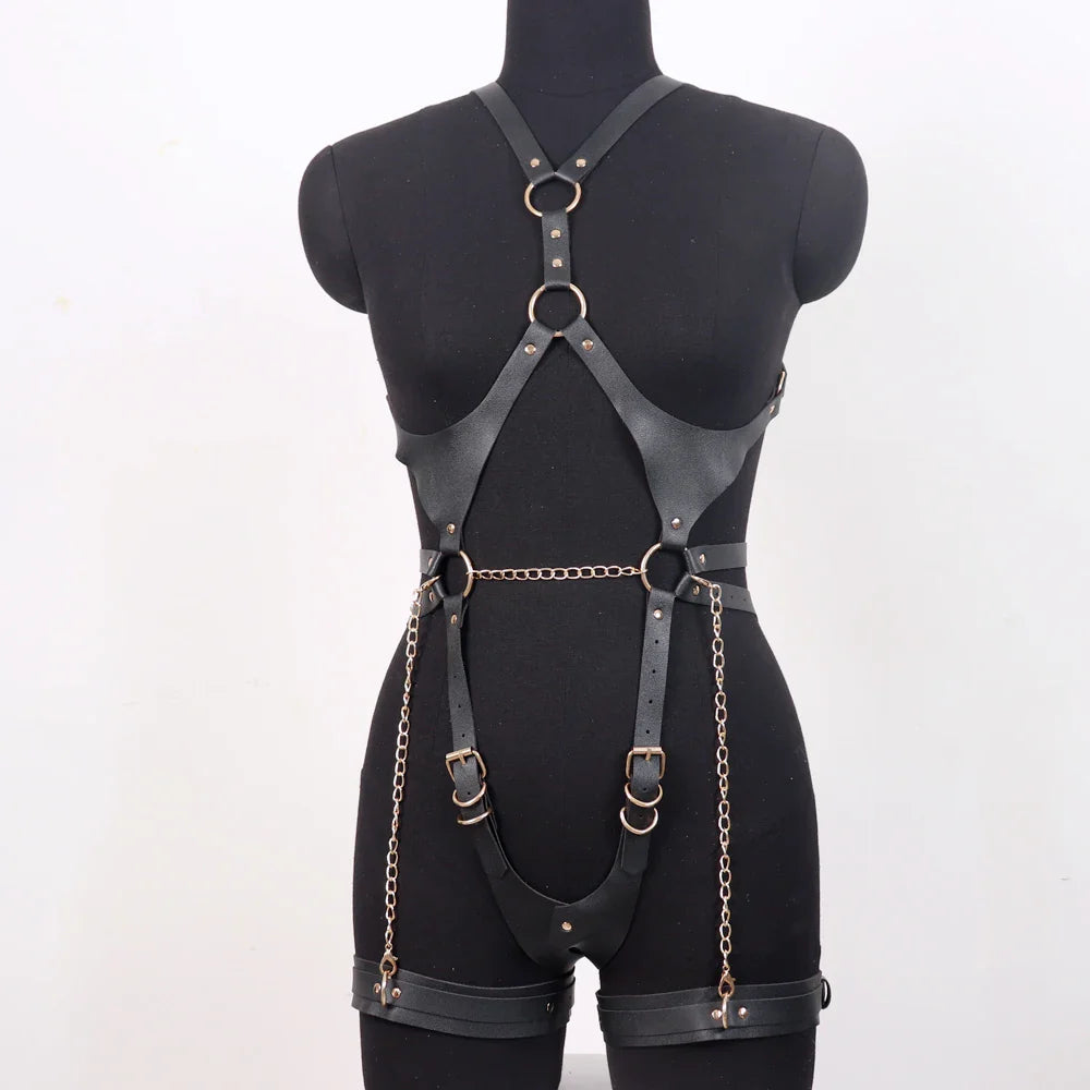 Sexy Harness Handmade Chains Pu Leather Garter Woman Fashion Belts Goth Punk Body Bondage Festival Rave Clothing