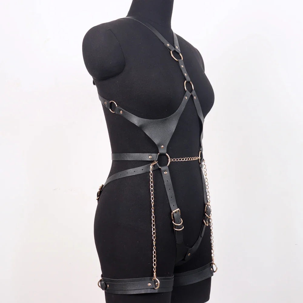 Sexy Harness Handmade Chains Pu Leather Garter Woman Fashion Belts Goth Punk Body Bondage Festival Rave Clothing