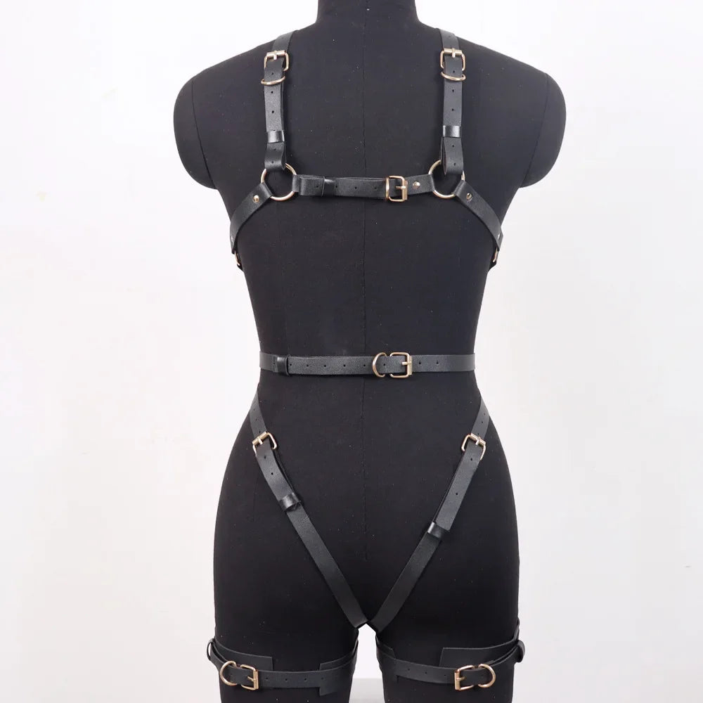 Sexy Leather Underwear for Women Punk Binding Adjustable Elastic Garter Straps Full Body Harness Set Women’s sexy