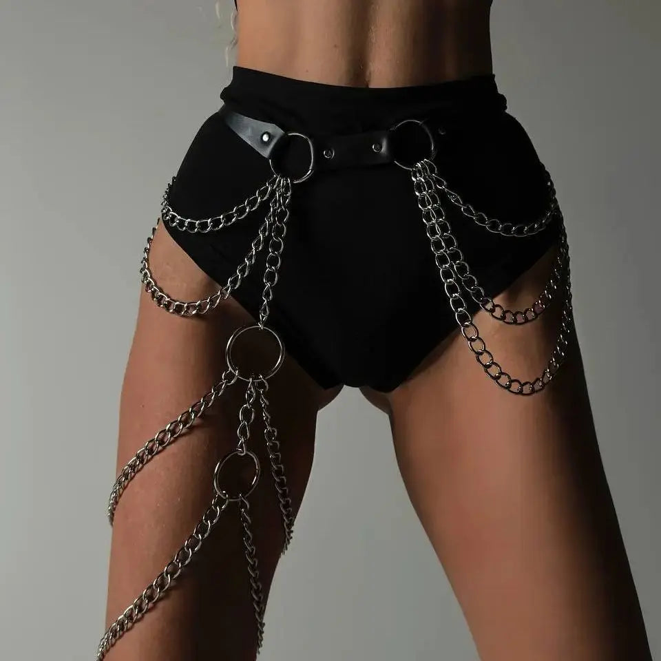 Sexy Leg Chain Woman Harness Garter PU Leather Thigh Hip Waist Chain Bondage Belt Gothic Adjustable Suspenders Jeans