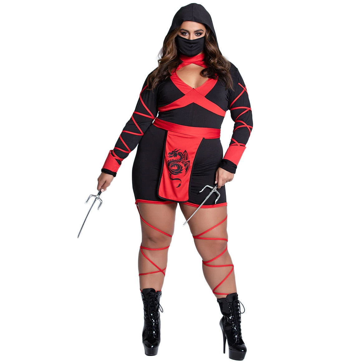 Sexy Plus Size Ninja Costume - Red / M