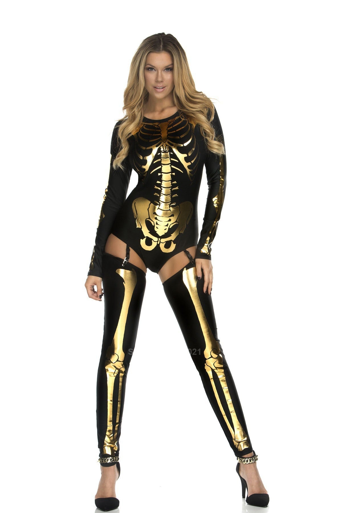 Sexy Skeleton Costume - Black Gold / One Size