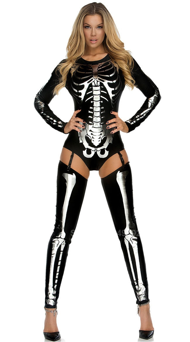 Sexy Skeleton Costume - Black Silver / One Size