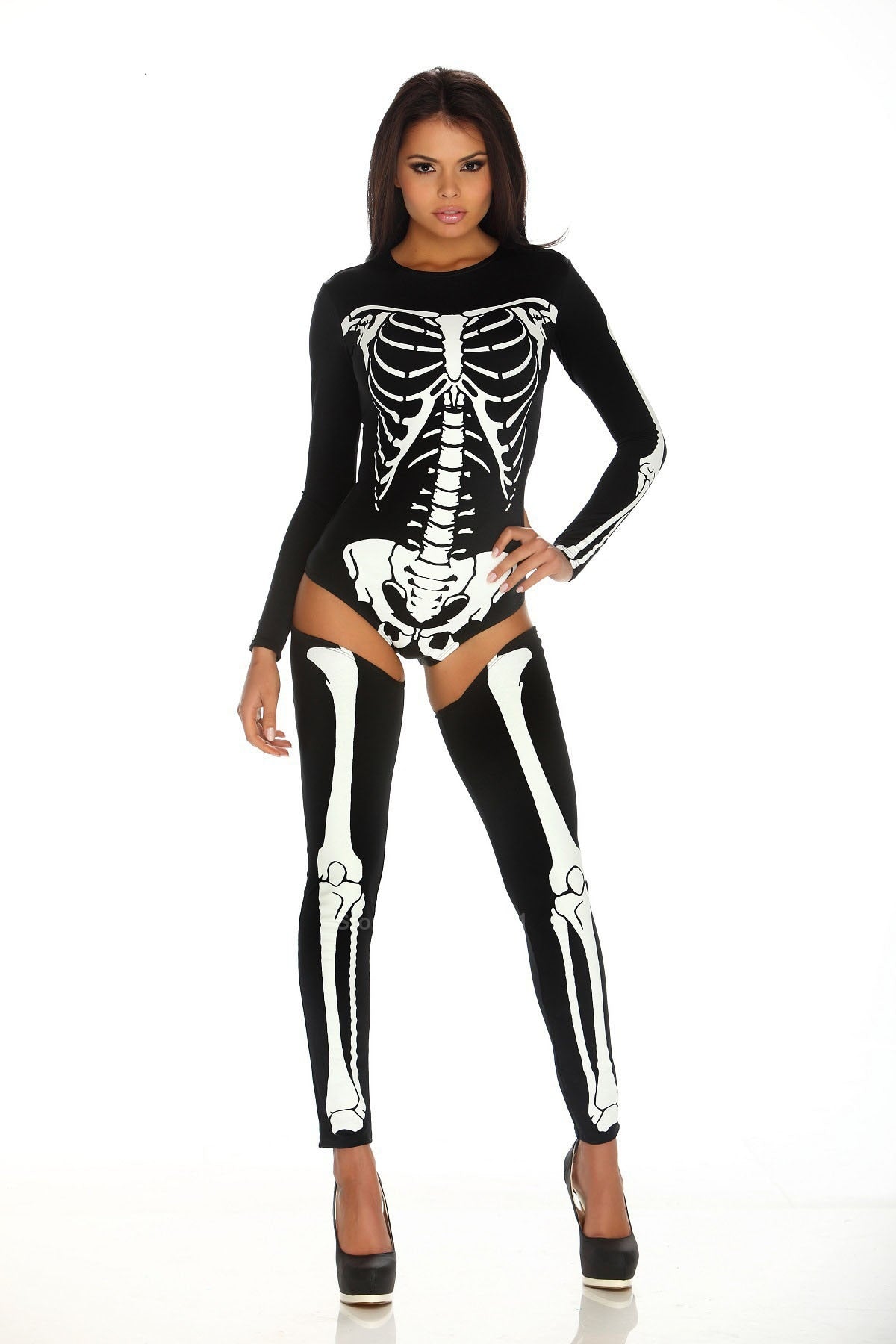 Sexy Skeleton Costume - Black White / One Size