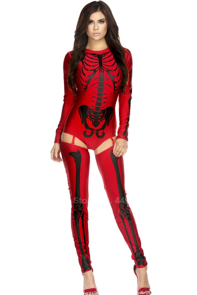 Sexy Skeleton Costume - Red Black / One Size