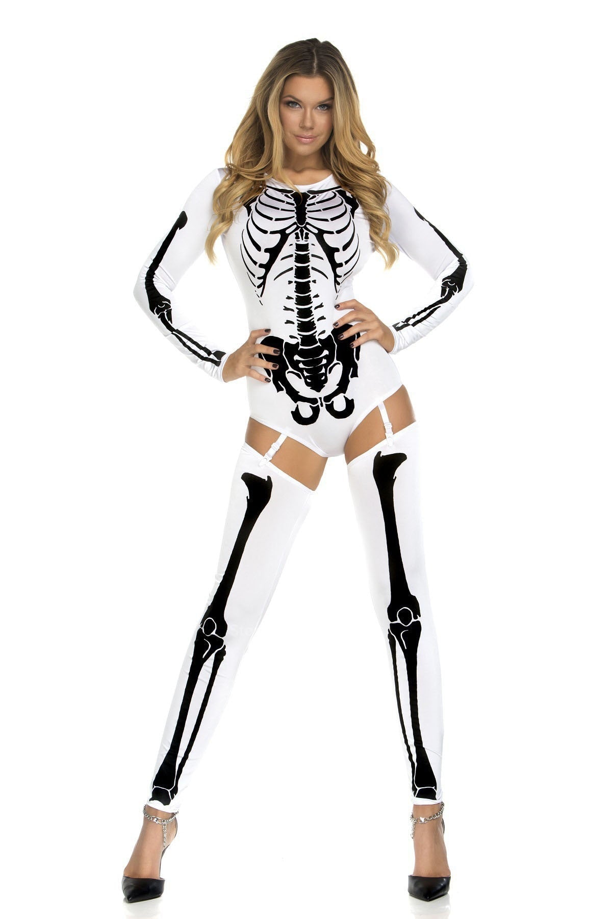 Sexy Skeleton Costume - White Black / One Size