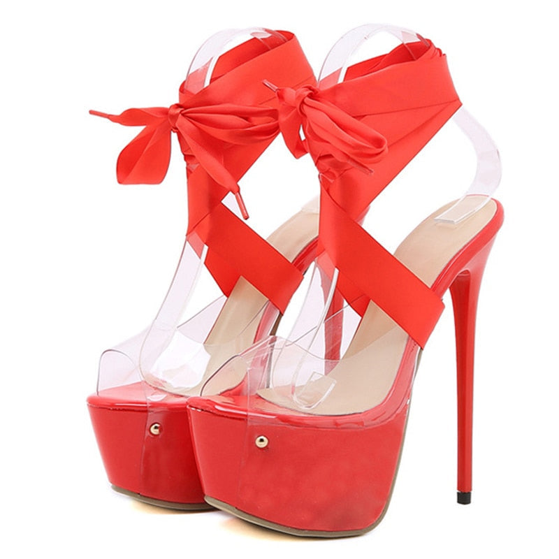 Sexy Strappy Shoes - Red / 35