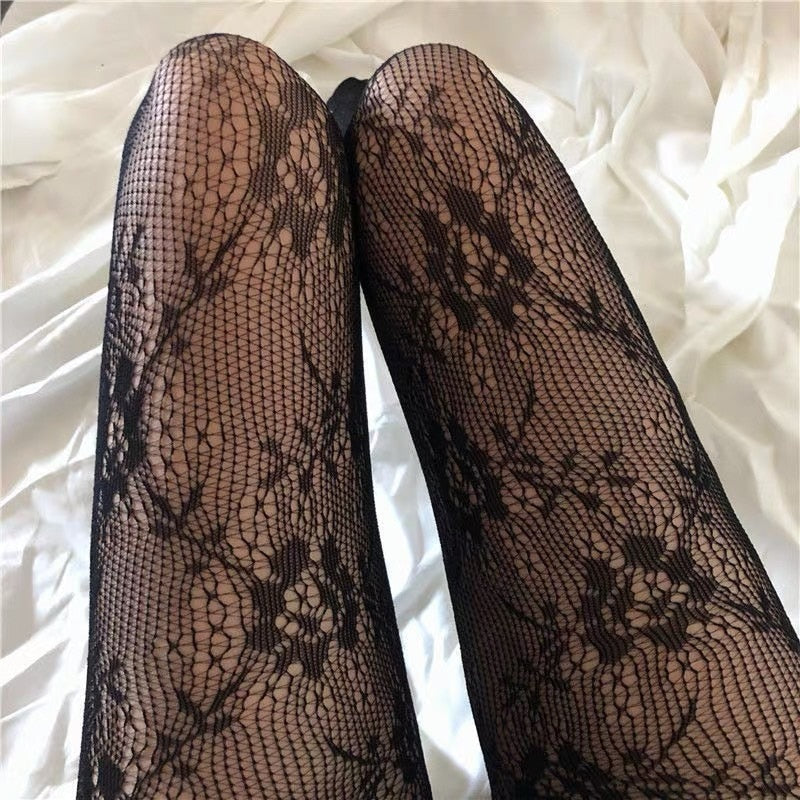 Sexy White Lace Stockings - Black / One Size