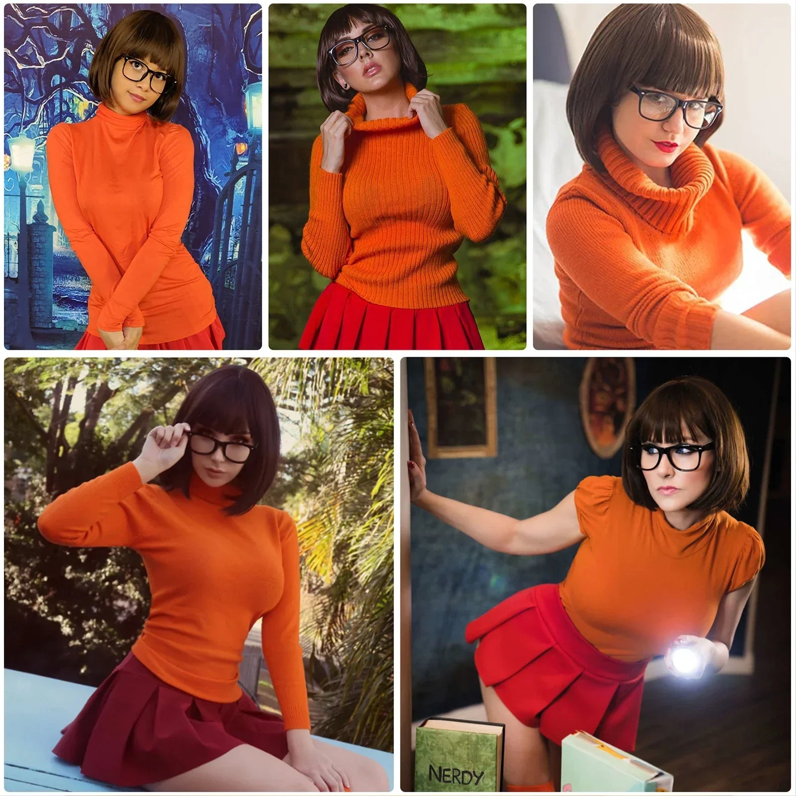 Brown Bob Synthetic Wig Velma Wig and Glasses Velma for Women Velma Cosplay Flapper Wig with Bangs Dora Wig Velma